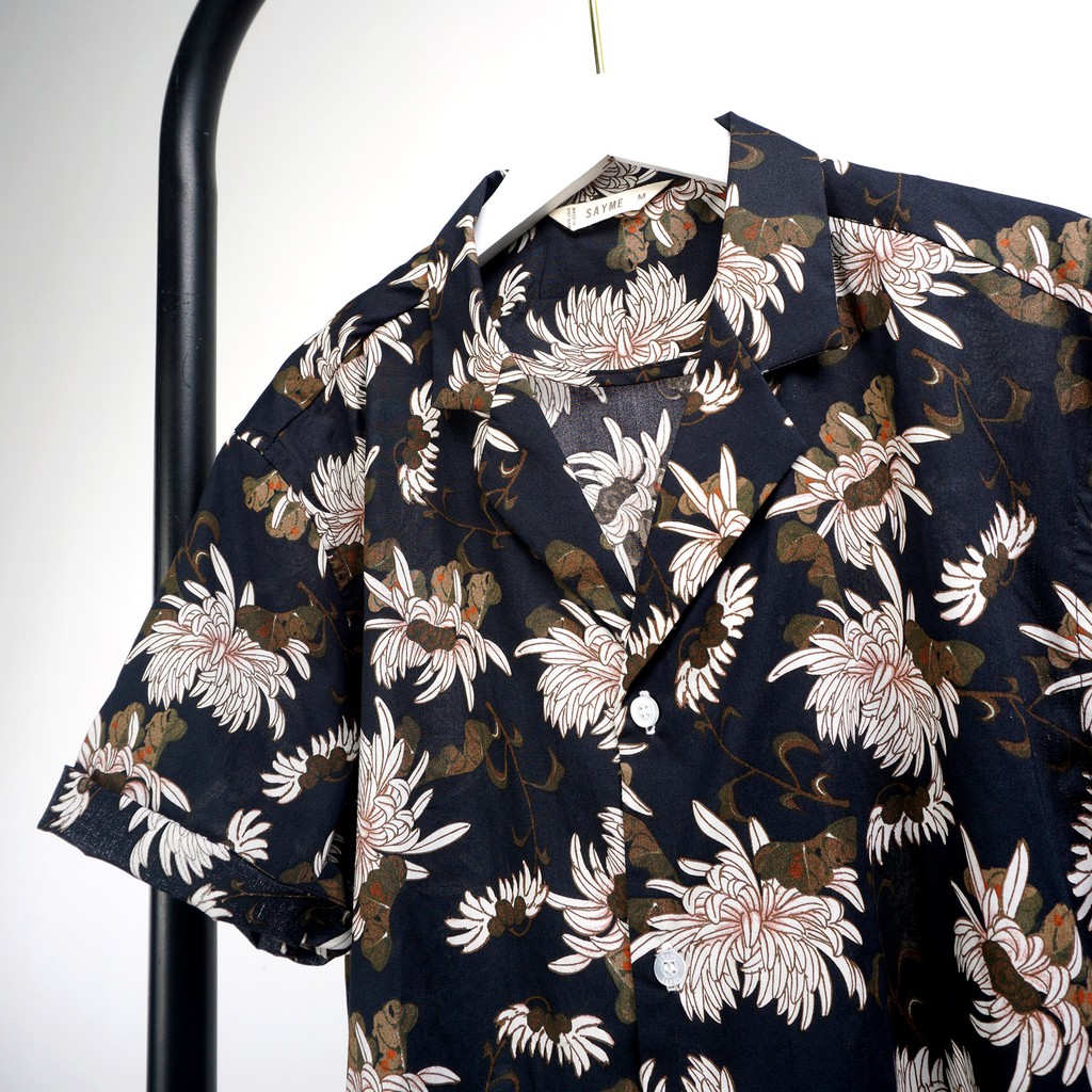 Áo sơ mi nam SAYME cổ pijama đi biển đi chơi vải cotton họa tiết hoa lá MCSH0014