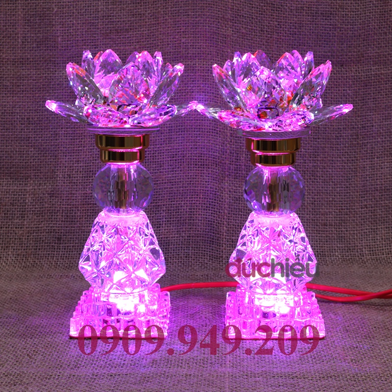 Đèn thờ cúng hoa sen pha lê cao 23cm 7 màu 7 chế độ 027 – Đức Hiếu Shop