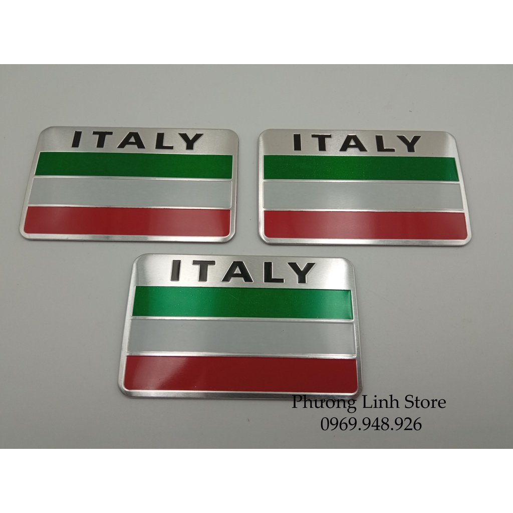Tem nhôm dán xe oto cờ Ý sticker cờ Italya hình chữ nhật 3 sọc