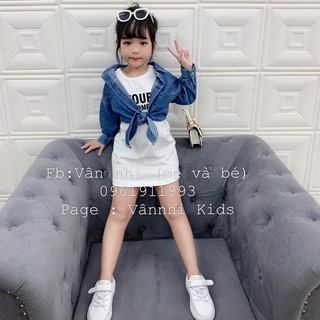Set sơ mi bò + váy body cutout cho bé gái