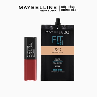 Bộ Kem Nền Mịn Nhẹ Kiềm Dầu Fit Me Dạng Gói Maybelline New York Matte Poreless Foundation 5ml + Son kem lì nhẹ môi Sensa