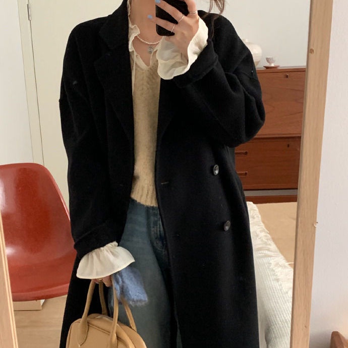 Áo khoác ghi lê dệt kim cổ chữ V dáng rộng nhiều lớp bên trong phong cách Hàn Quốc cho nữ