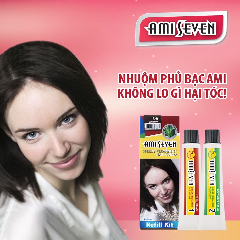 Nhuộm phủ bạc dược thảo Amiseven nhanh 7 phút AMI SEVEN  (Loại tiết kiệm) S6 (60g + 60g) Hàn Quốc