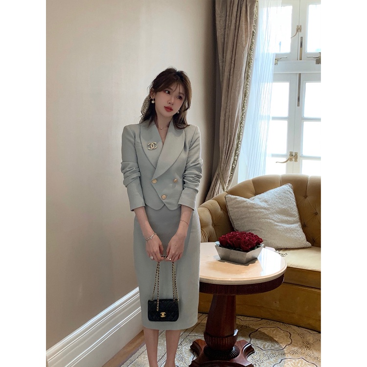 (Hàng sẵn-video ảnh thật) set áo vest chân váy bút chì mẫu mới năm 2022, set đôg công sở nữ thu đông 2022