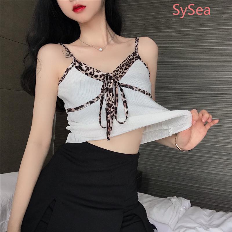 Áo Hai Dây Dệt Kim Phối Họa Tiết Da Báo Quyến Rũ Cho Nữ