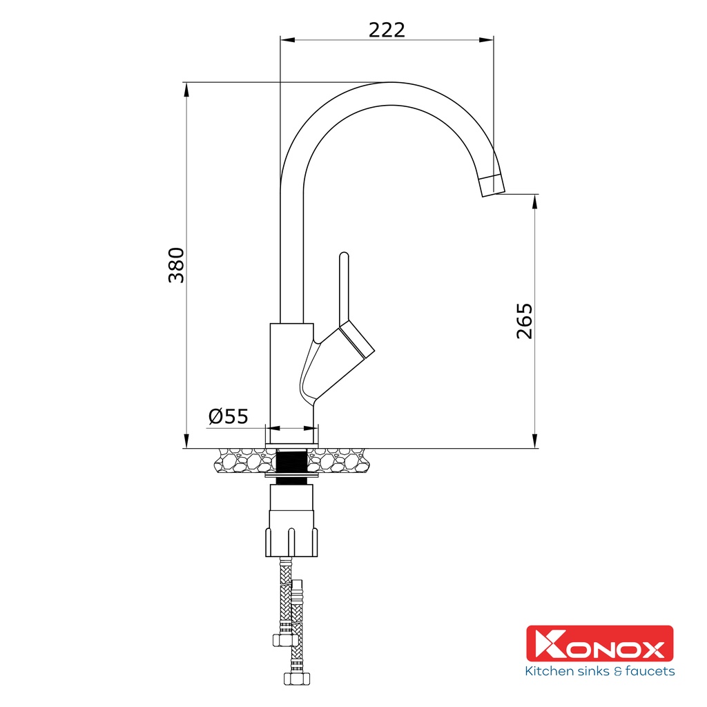 Vòi rửa bát nóng lạnh KONOX Modo Grey, bề mặt xử lý mạ PVD mạ vân đá, lõi hợp kim đồng 61% tiêu chuẩn Châu Âu CW617N