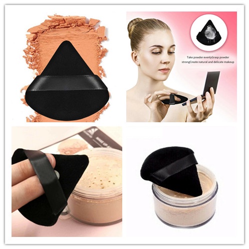 Set 2 Mút Trang Điểm Hình Tam Giác Bằng Cotton Nhung Màu Đen