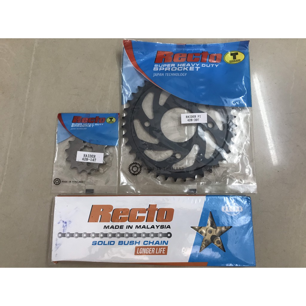 Trọn Bộ nhông sên dĩa RaiderFI &amp; Satria (nhông dĩa Recto14-39, sên vàng Recto 9ly)
