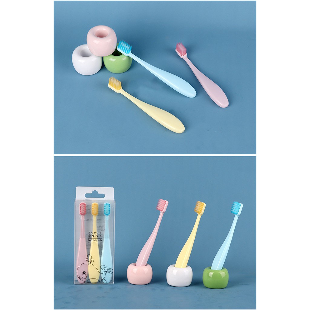 Set 3 bàn chải răng đánh răng mini soft siêu mềm màu macaroon cho bé 2-6 tuổi