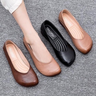 Giày lười da mềm đế bằng size lớn 34-43 phong cách retro cho nữ