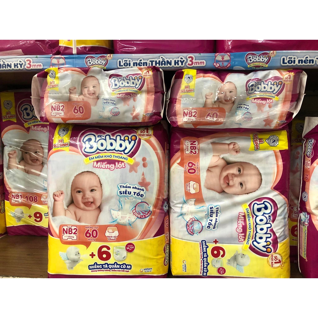 MIẾNG LÓT SƠ SINH NEWBORN 2 BOBBY - GÓI 60 MIẾNG