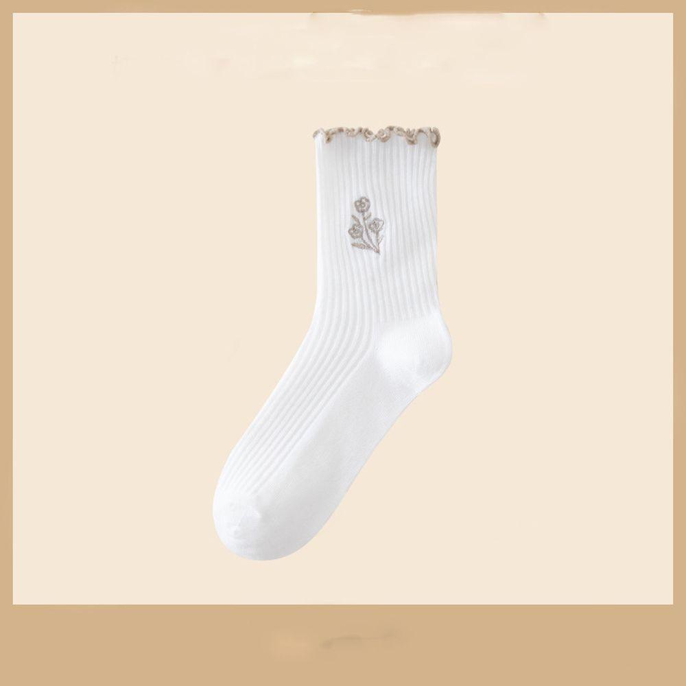 Vớ Cotton Phối Ren Thêu Hoa Thoải Mái Thời Trang Thu Đông