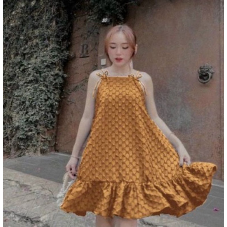 Đầm Baby Doll phối bèo to bầu bí đều đẹp chất vải Xốp dày dặn Cam Kết Hàng Y Hình