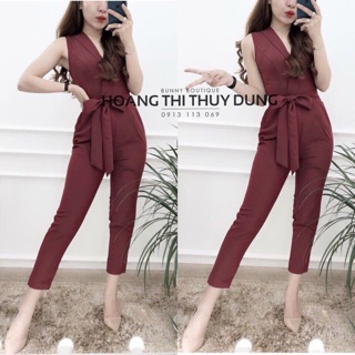 Jumsuit cổ V đắp chéo (còn hồng)