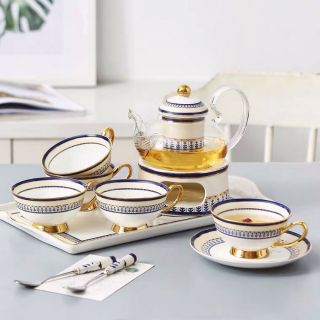 Bộ ấm chén đun trà chiều hoa xanh