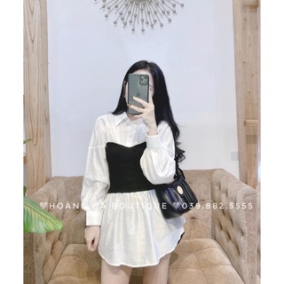 Áo sơ mi phối len kiểu dáng babydoll
