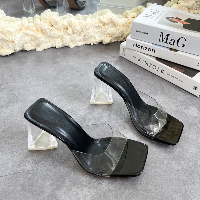 Guốc mica gót tù hot trend 7cm quai mềm tôn dáng