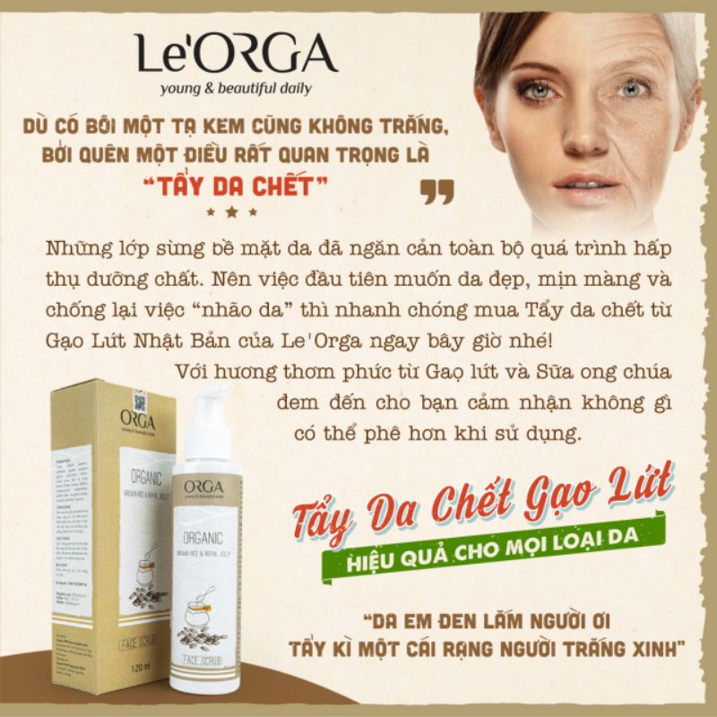 Tẩy Tế Bào Chết Da Mặt Le'Orga Gạo Lứt - Gel Hạt Tẩy Kì Ngừa Mụn, Trẻ Hóa, Trắng Da 180ml