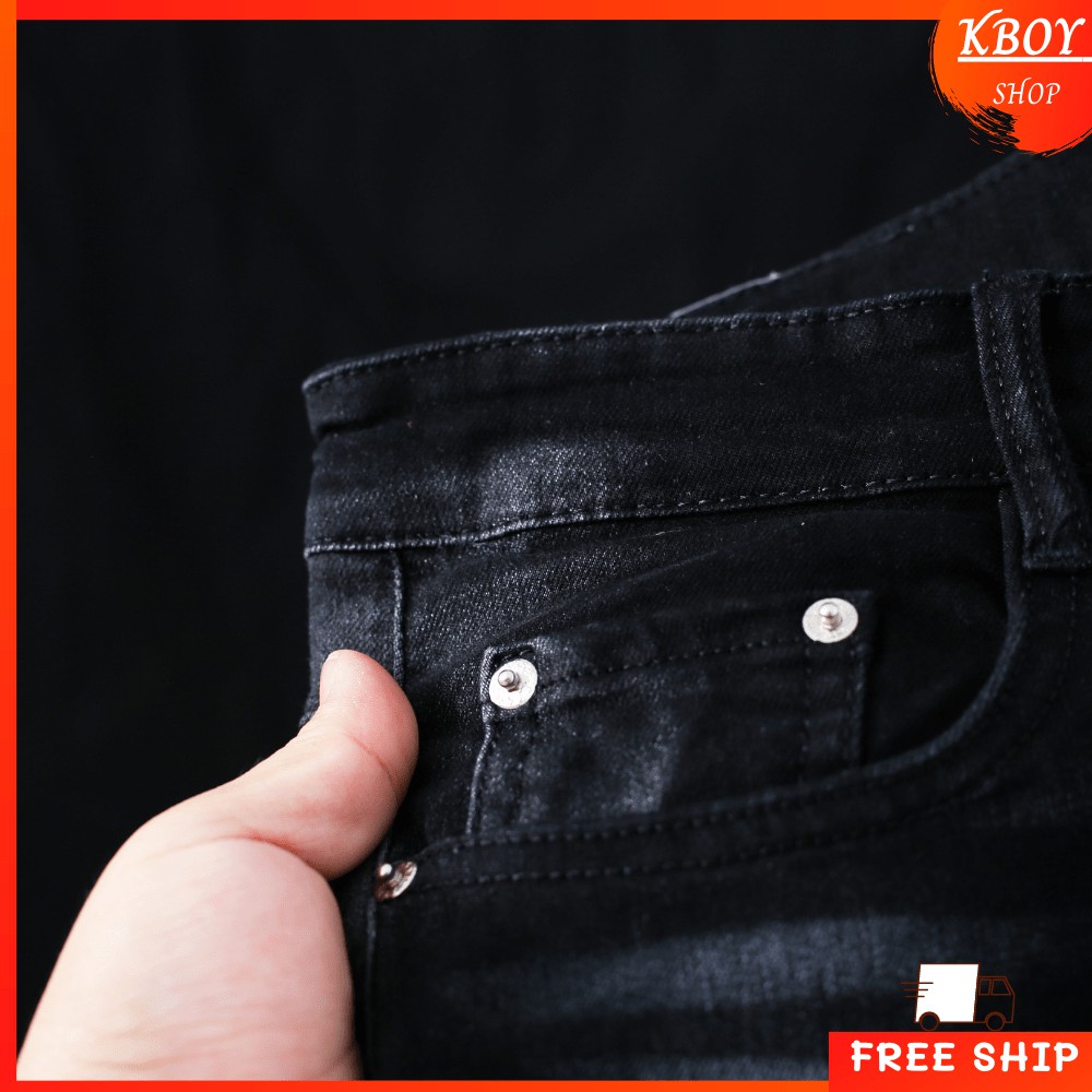 Quần jeans nam Kboy Shop Quần jean xước nhẹ gối ống ôm chất bò cao cấp vải mềm mịn hợp dáng - VM01 / CR07