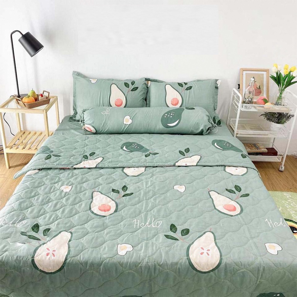 [Rẻ Vô Địch] Sét 5 Món Chăn Hè Thu Cotton Poly Mẫu Đào Cam (chát chọn mẫu)