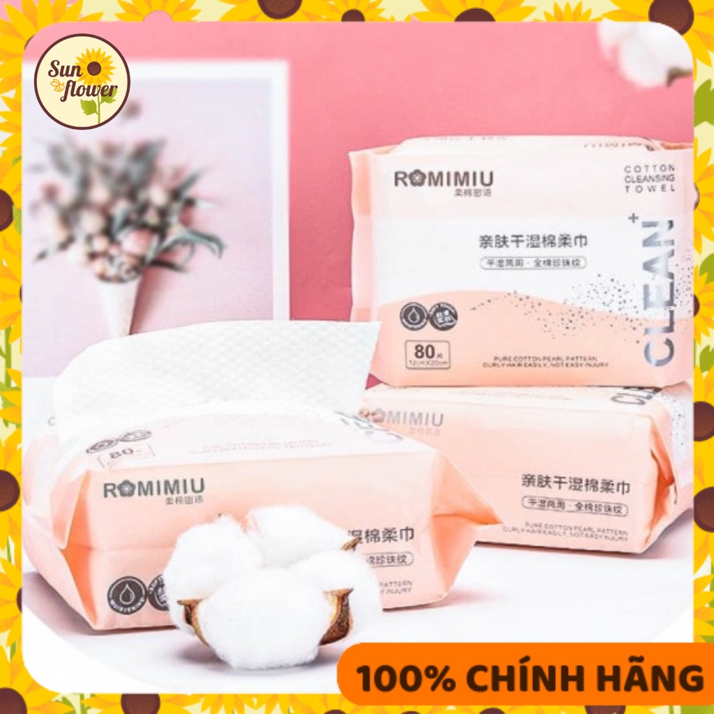 Khăn tẩy trang, lau mặt cotton ROMIMIU 80 miếng tự nhiên, an toàn cho da (RM22)