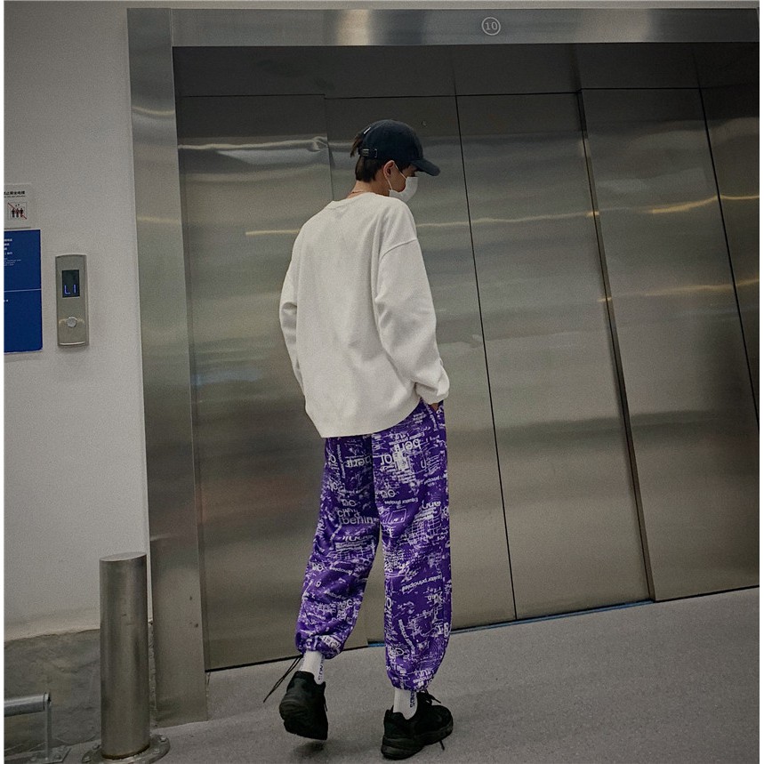 [Hàng Có Sẵn] Miễn Phí Giao Hàng Thật Quần Dài Hip Hop In Hình Phong Cách Harajuku Hàn Quốc Dễ Phối Đồ