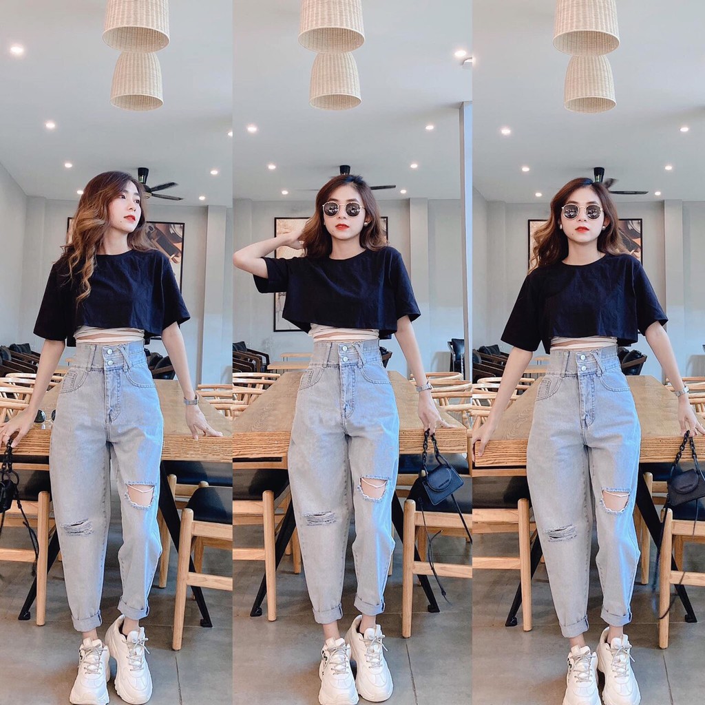 MQ Fashion - Quần baggy Nữ ống rộng form lưng cao 2 nút siêu Đẹp, wash rách cá tính - New trend 2021 | BigBuy360 - bigbuy360.vn
