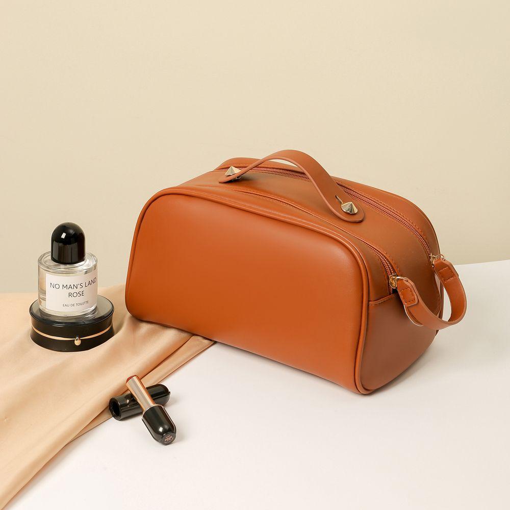 Túi Đựng Mỹ Phẩm Da Pu Khóa Kéo Đôi Cỡ Lớn Đa Năng Phong Cách Vintage Thời Trang Cho Nữ