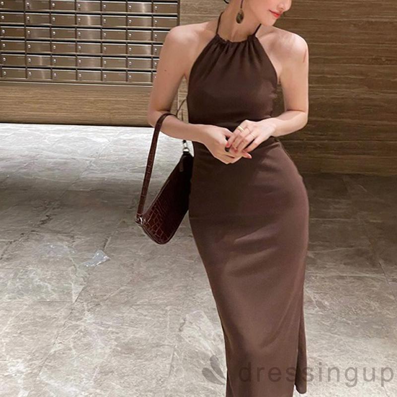 Đầm không tay hở lưng màu sắc thời trang mùa hè dành cho nữ