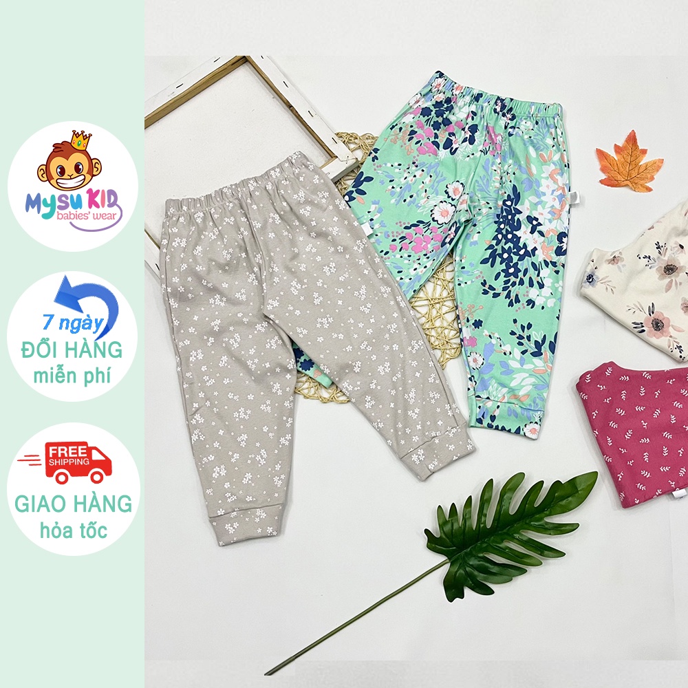Quần dài cotton cho bé gái Mysu kids thun cotton họa tiết mềm mát từ 10-27kg