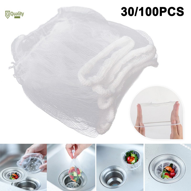 VN❤ 30/100Pcs Sink Strainer Bags Disposable Mesh Filter Bag for Stainless Steel Sink Basket