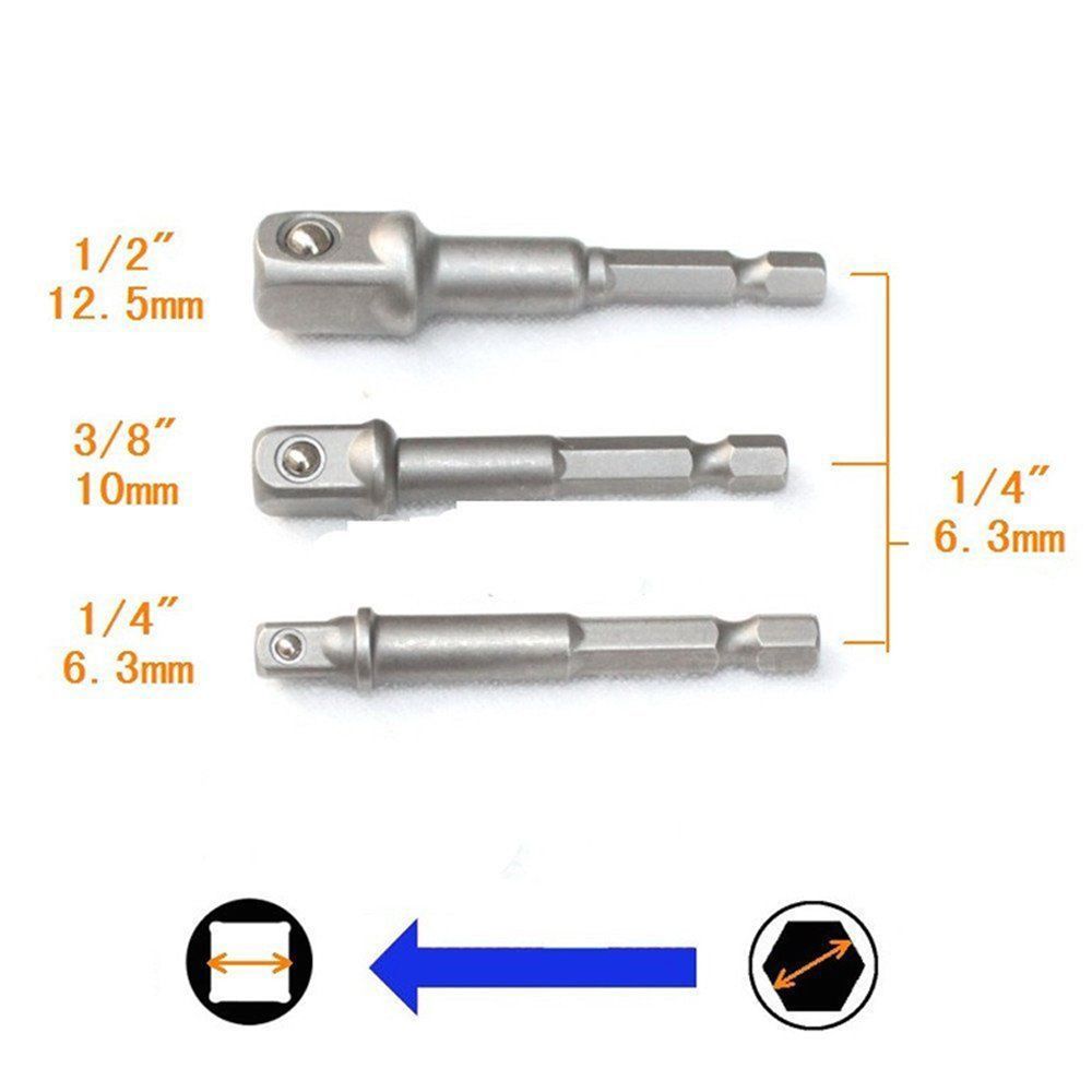 BITS Bộ 3 Đầu Chuyển Đổi Mũi Khoan 1 / 4 "3 / 8" 1 / 2 "