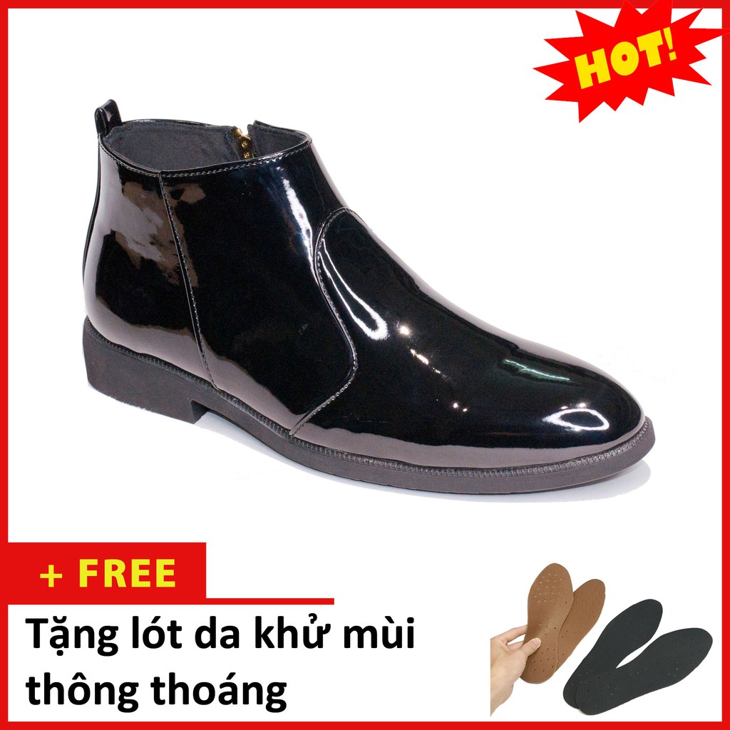 [Có Video Thật] Giày Chelsea Boot Nam Cổ Khóa Da Bóng Màu Đen Đế Có Khâu Chắc Chắn - CB521-bongkhoa(L)