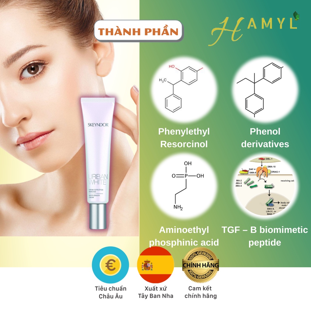 Kem làm mờ khuyết điểm, làm sáng tông màu các vết sắc tố da mặt SKEYNDOR Urban White Spots Eraser Cream 15ml | BigBuy360 - bigbuy360.vn