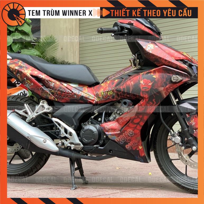 Tem trùm Winner X decal 3 lớp One Piece Luffy tông đỏ đen thiết kế theo yêu cầu