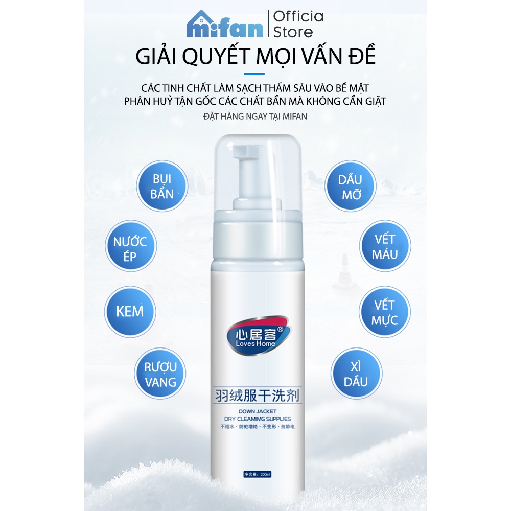 Chai Xịt Giặt Khô Áo Khoác Loves Home 200ml - Bình xịt bọt làm sạch vệ sinh quần áo siêu tốc - MIFAN HÀNG CHÍNH HÃNG
