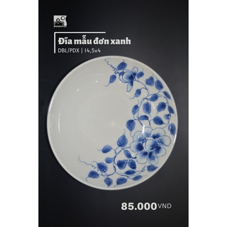 Đĩa gốm Bát Tràng hoa mẫu đơn xanh