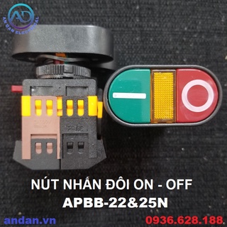 Nút nhấn đôi on-off có đèn apbb-22&25n 600v 10a, công tắc nhấn đôi apbb-22 220vac