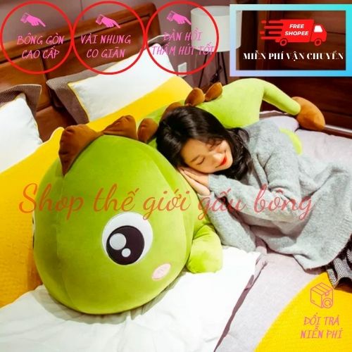 Gấu bông khủng long mắt lồi vải nhung co giãn bông gòn cao cấp size 50cm-1m7