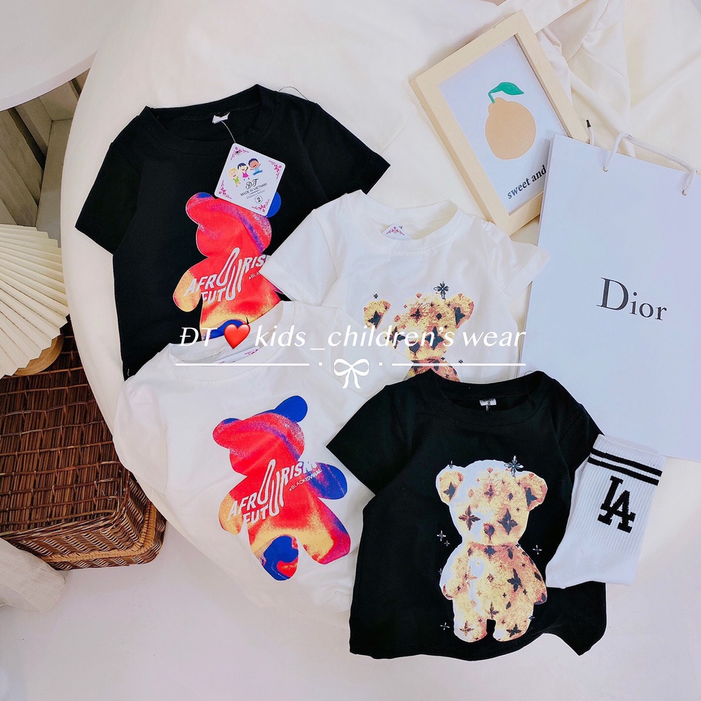 AG10 - Áo cotton cộc tay cho bé trai, bé gái in gấu từ 8-18kg, Richkid123