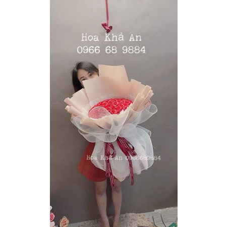 [-70k Ship] Bó hoa sáp 4 lớp 50bông cao cấp. Gói giấy xốp Hàn ko nhăn.