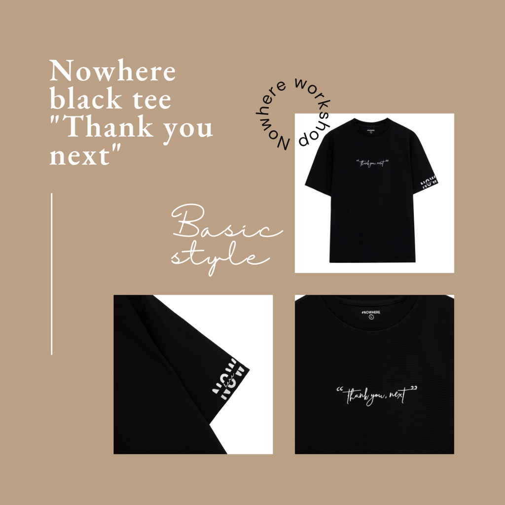 Áo Thun Tay Lỡ Unisex NOWHERE đen form rộng thêu chữ Thank you next chất liệu thun mát không nhăn