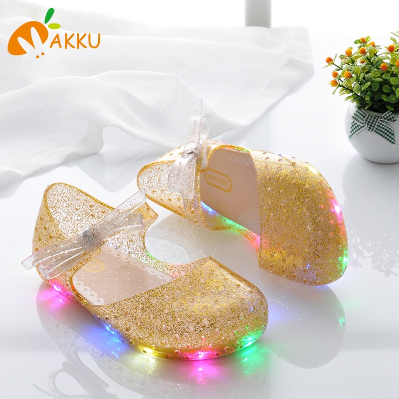 Xăng đan Gắn Nơ Có Đèn Led Màu Hồng Xinh Xắn Cho Bé Gái