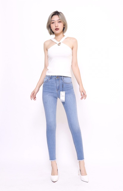 Quần bò nữ lưng cao , quần Jean nữ Skinny tua gấu VNXK