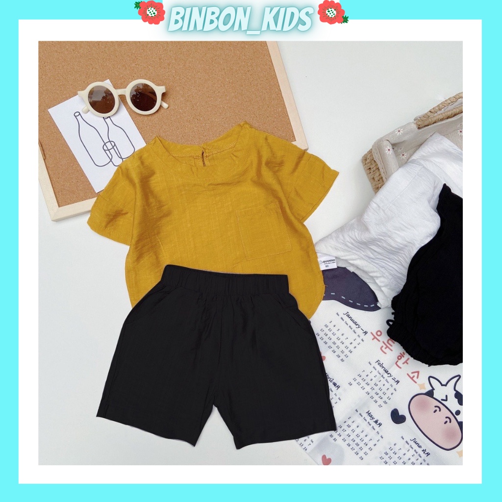 Bộ cộc tay bé trai Binbon kids, Quần áo bé trai chất đũi cực mát có túi ngực quần đùi cho bé từ 7-28kg