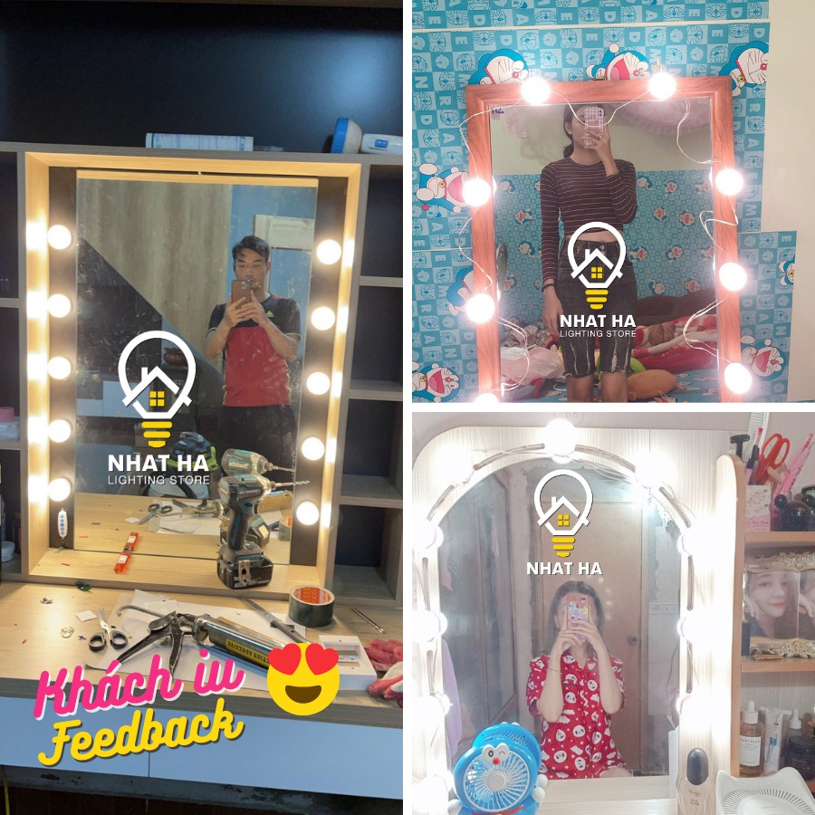 Đèn Led Gắn Gương Bàn Trang Điểm, Đèn Led Dán Trang Trí Gương BL031 Bộ 10 Bóng - Tăng Giảm Ánh Sáng 5 Chế Độ