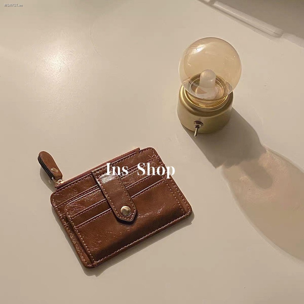 Ins Shop Ví mini ngắn đựng thẻ/tiền xu nhiều ngăn màu tối tự làm thủ công cho cặp đôi