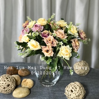 Cụm hoa hồng lụa - Hồng tỷ muội giả