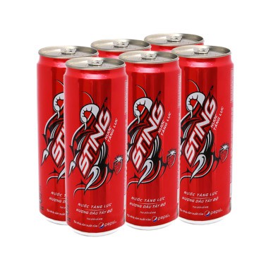 Lốc 6 lon sting Việt (dâu tây đỏ hoặc hồng sâm)