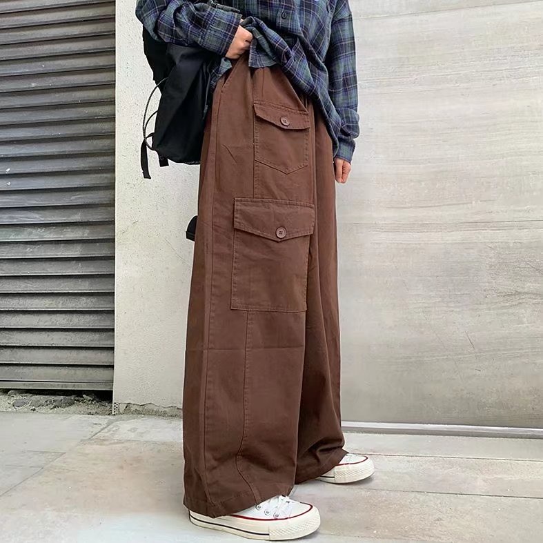 Quần ống rộng Màu Trơn quần ống suông Đơn Giản Cargo Thời Trang quần nam from rộng quần jogger ống rộng bông quần dài